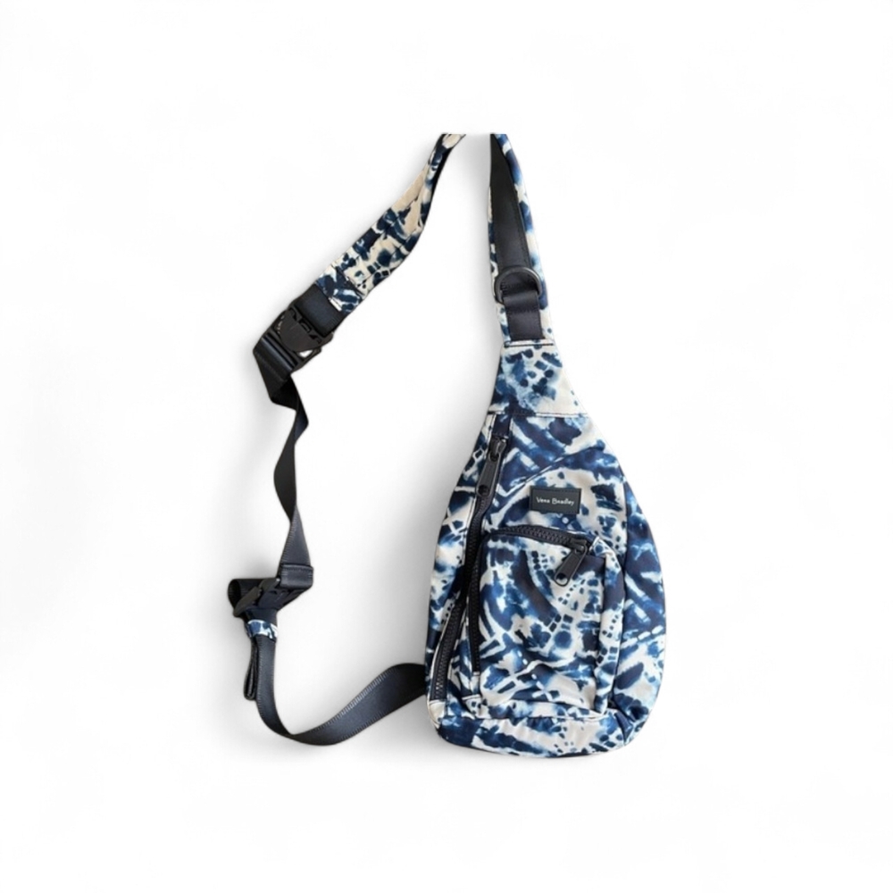 Vera Bradley Navy and White Tie-Dye Sling Backpack
